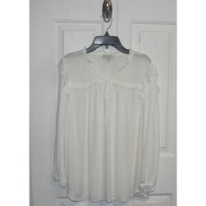 Status by Chenault Women's Tie Front Prairie Top with Ruffles in White Large $54
